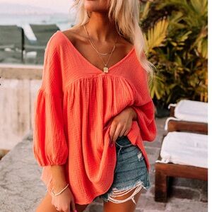 Oversized Babydoll Top in Bright Coral